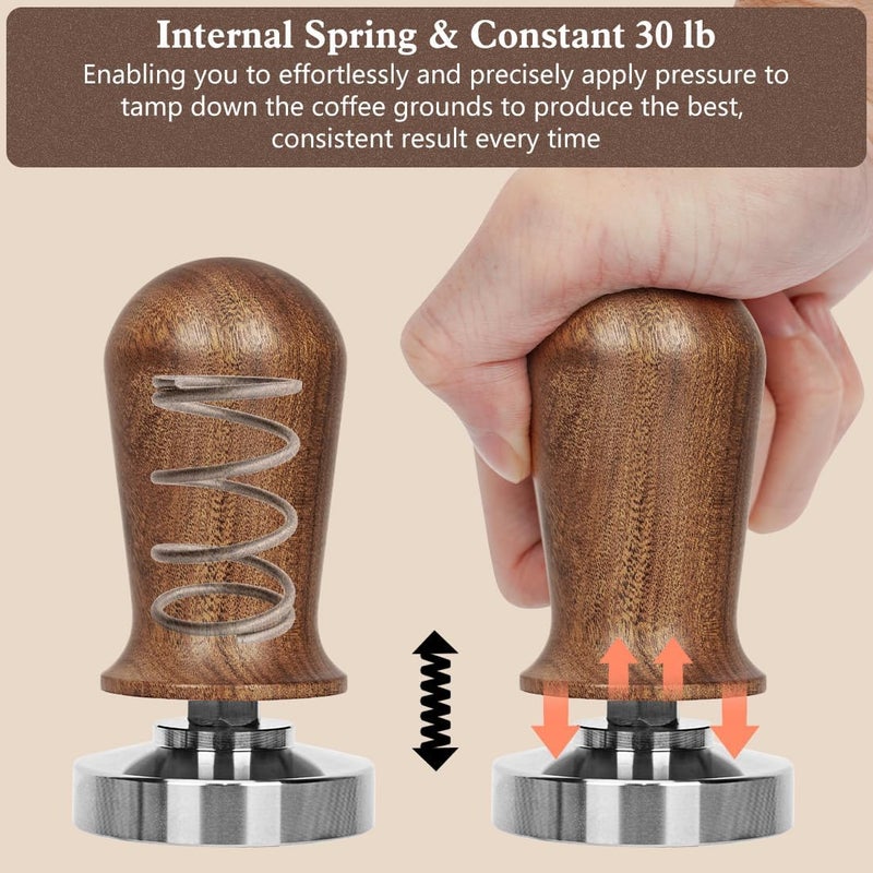 Y-Step 51mm Espresso Tamper Set, 30 lb Consistent Pressure Calibrated Coffee Tamper with Spring Loaded, Silicone Mat, Coffee Stirrer Espresso Distribution Tool, Wooden Barista Kit for Espresso Machine - Image 4